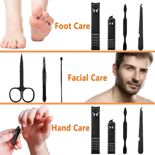 Miniatura 3 de Juego de manicura para hombres, cortaúñas, juego de cuidado personal, kits de aseo de uñas, juego de cuidado de uñas para viajes, herramientas