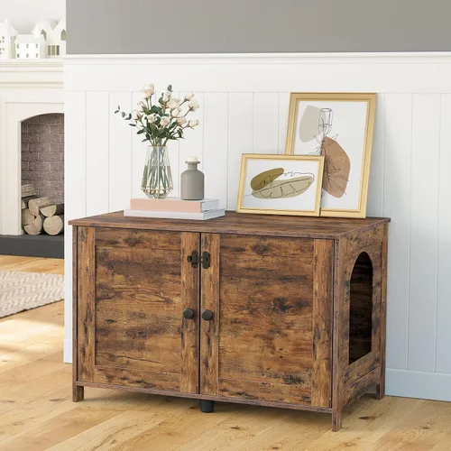 Miniatura 3 de HOOBRO Gabinete para Caja de Arena, Mueble para Caja de Arena de Gato con Divisor Removible, Mueble Grande para Caja de Arena Oculta, Casa de Madera