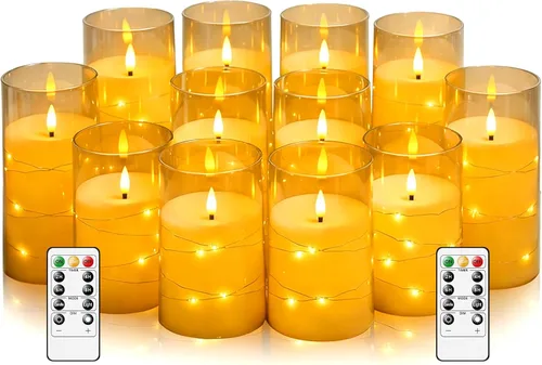 Miniatura 11 de kakoya Velas LED sin llama con temporizador de 5 piezas, velas parpadeantes sin llama para ambiente romántico y decoración del hogar, carcasa dorado