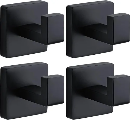 Miniatura 10 de Ganchos para toallas para baños, ganchos para batas, ganchos para abrigos, paquete de 4 ganchos cuadrados de acero inoxidable cromado pulido, Cromo