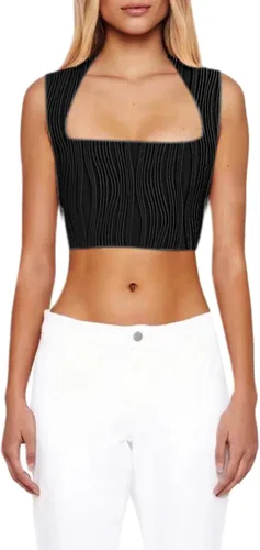 Miniatura 2 de Remidoo Camiseta sin mangas con cuello cuadrado para mujer, ajustada, básica, ombliguera