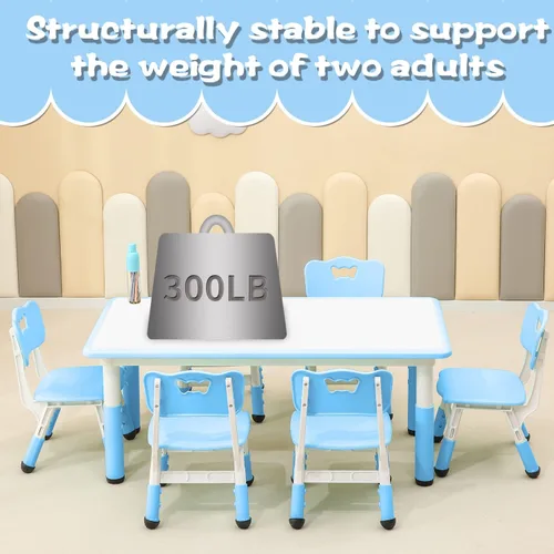 Miniatura 6 de monleelnom Juego de Mesa y Silla para Niños Adecuado para Niños y Niñas de 2 a 12 años, Altura Ajustable, Tablero Pintado con 6 Asientos, Adecuado