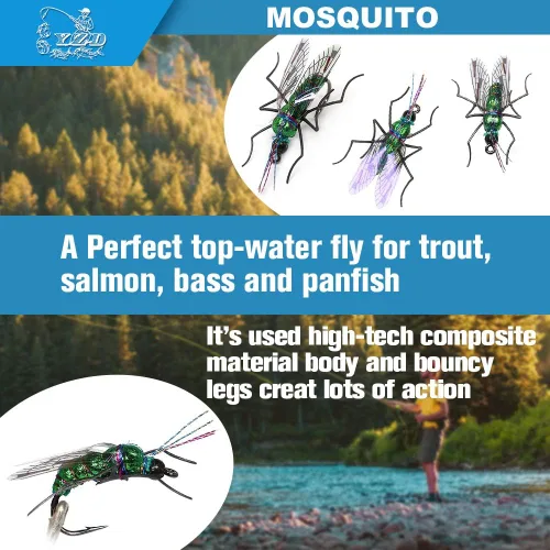 Miniatura 3 de YZD Moscas de pesca con moscas realistas secas y húmedas, ninfa, trucha, kits de señuelos para atar a mano, 12/26/48 piezas.. Kit 4-Cicada 12pcs