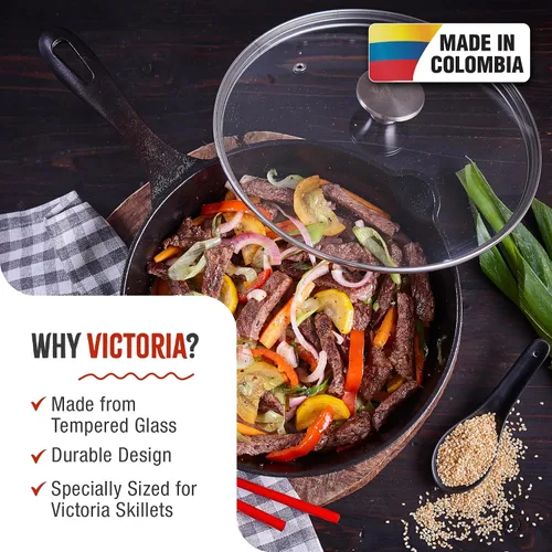 Miniatura 2 de Tapa de Vidrio de 9.5 Pulgadas para Sartén Redonda de Hierro Fundido Victoria de 10 Pulgadas, Hecha a Medida Solo para la Marca Victoria, Diámetro