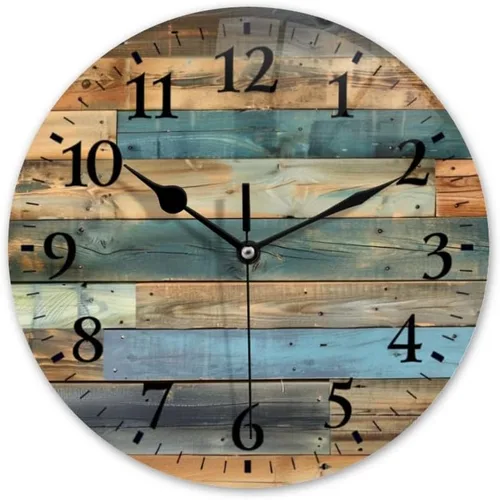 Miniatura 18 de Reloj de pared, funciona con pilas, redondo, silencioso, sin tictac, girasol contra fondo azul, reloj decorativo para cocina, baño, sala de estar