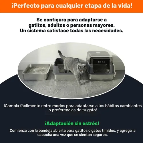 Miniatura 10 de Solpobei - Caja de arena de acero inoxidable cerrada, caja de metal para gatos, mediana Sartén pequeña para gatos con tapa, 18.7 pulgadas