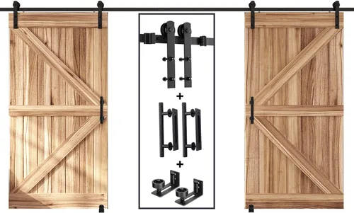 Miniatura 8 de EaseLife Kit de herrajes para manija y riel de puerta corrediza de granero de 5.5 pies, polea recta, se desliza suavemente silenciosamente, fácil