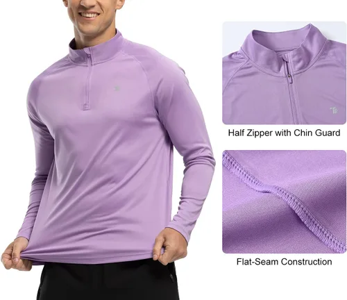 Miniatura 4 de BGOWATU Camisas de senderismo para hombre, de manga larga, UPF 50+, con cremallera de un cuarto, de secado rápido