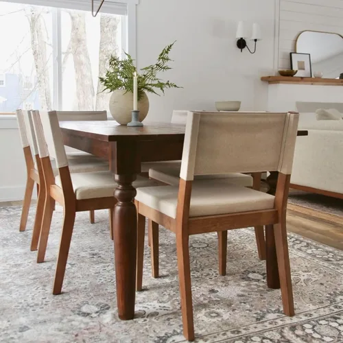 Miniatura 5 de Nathan James - Linus - Moderna silla de comedor tapizada con patas de madera de caucho sólida con acabado cepillado en marrón - Lino natural/marrón