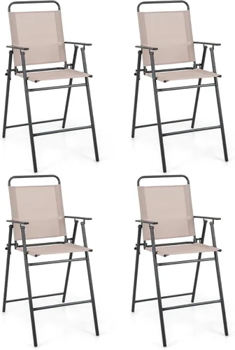 Miniatura 10 de Giantex Juego de 2 sillas de bar plegables para exteriores, sillas de patio con respaldo, reposabrazos, reposapiés, marco de metal, juego de sillas