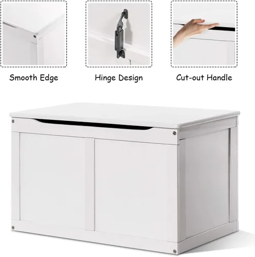 Miniatura 3 de Costzon Caja de juguetes de madera para niños, baúl y banco de almacenamiento para niños con tapa abatible, bisagras, organizador de almacenamiento