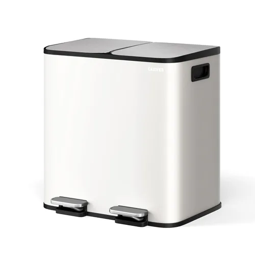 GarveeHome Bote de basura doble de acero inoxidable de 2 x 4 galones con tapa para cocina, combo de basura doble grande y de reciclaje, cubos de