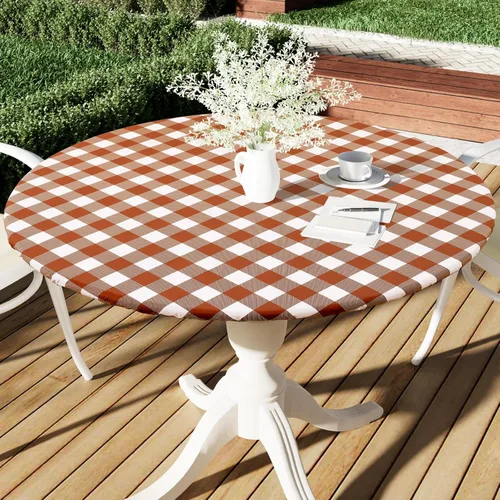 Miniatura 37 de Smiry - Mantel redondo de picnic de vinilo elástico impermeable con respaldo de franela, mantel de vinilo ajustable para mesas de 31-35 pulgadas