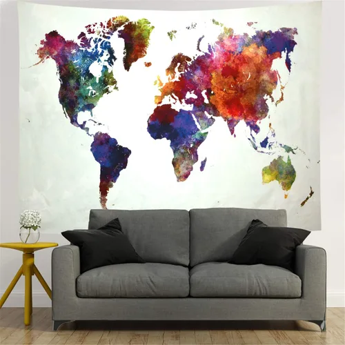 Miniatura 7 de Ameyahud Tapiz de mapamundi de acuarela, tapiz educativo de geografía, pintura colorida, tapiz del mundo nacional, decoración para colgar