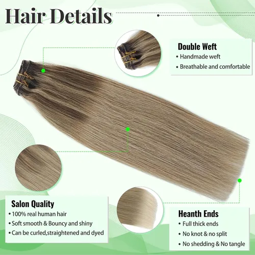 Miniatura 2 de Extensiones de cabello humano con pinzas, 12 pulgadas, extensiones de cabello humano real con pinzas, 2.47 onzas, 5 unidades, color marrón dorado a