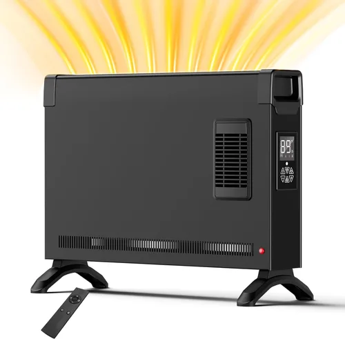 BREEZEHEAT Calentador eléctrico portátil, calentador de panel de convección de 1500 W con ventilador y modo ECO, calefacción silenciosa para toda la