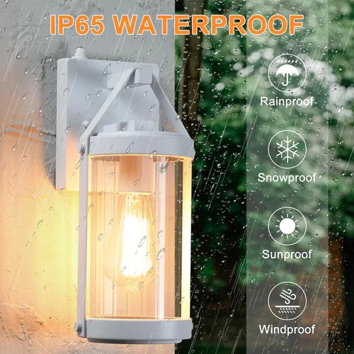 Miniatura 5 de LONEDRUID Paquete de 2 lámparas de pared para exteriores, con sensor de anochecer a amanecer, lámpara de pared blanca para exteriores, farolillos