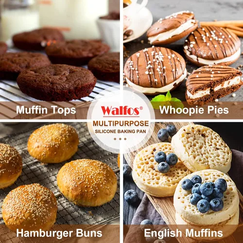Miniatura 5 de Walfos Juego de Moldes de Silicona para Copetes de Magdalenas, Moldes Antiadherentes para Hornear Pasteles Whoopie, Grado Alimenticio y Sin BPA