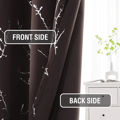 Miniatura 7 de H.VERSAILTEX Cortinas opacas para dormitorio, con estampado de ramas de árbol, con aislamiento térmico y ojales, cortinas de ventana gruesas y Marrón