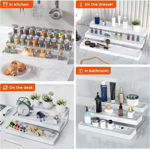 Miniatura 8 de Organizador de Especias Expandible para Gabinete - Organizador de Especias de Gabinete Ajustable de 3 Niveles de Fácil Visibilidad - Organizador