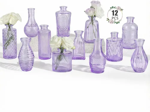 Miniatura 11 de Paquete de 12 jarrones de flores azules BEAHOT para decoración de boda, jarrón de cristal para decoración de mesa, jarrón pequeño para el hogar, día