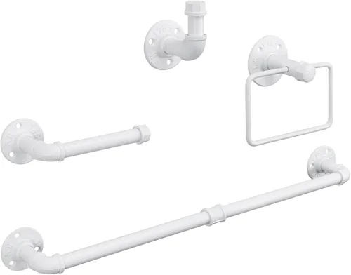 Miniatura 12 de Kit de Anillo de Toalla Jeasor de 4 Piezas de Tubo Industrial para Baño, Kit de Accesorios de Montaje en Pared DIY Incluye Gancho para Bata, Barra