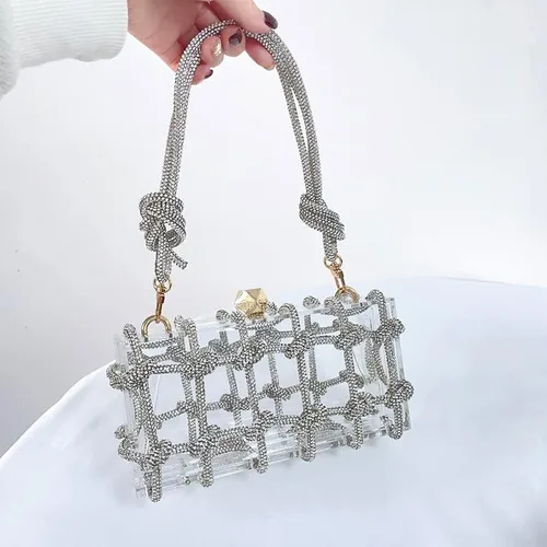 Miniatura 5 de Diamante hand Bag. Rhinestone Evening bag. Hardbodied acrylic handbag. Gift for her. Sparkling rope handbag