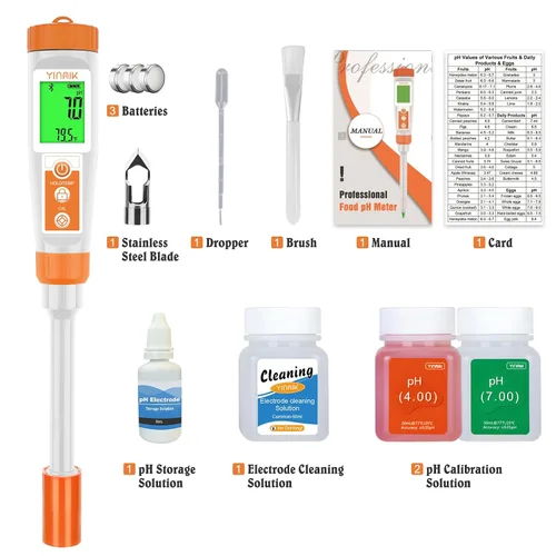 Miniatura 6 de Medidor de pH inteligente para alimentos - Probador digital de pH con todos los accesorios Medidor de pH YINMIK Lab Termómetro de pH