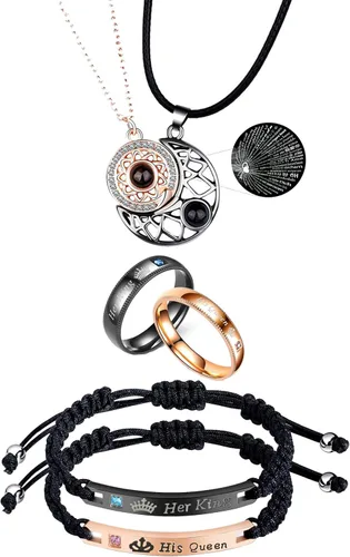 Juego de 6 pulseras a juego para parejas, collar con texto en inglés "I Love You" en 100 idiomas para parejas, hecha a mano, cuerda trenzada,
