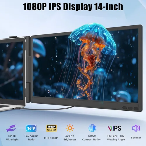 Miniatura 2 de Extensor de pantalla para laptop de 14 pulgadas, monitor portátil para portátiles de 13 a 17.3 pulgadas, monitor de pantalla dual 1080P FHD IPS