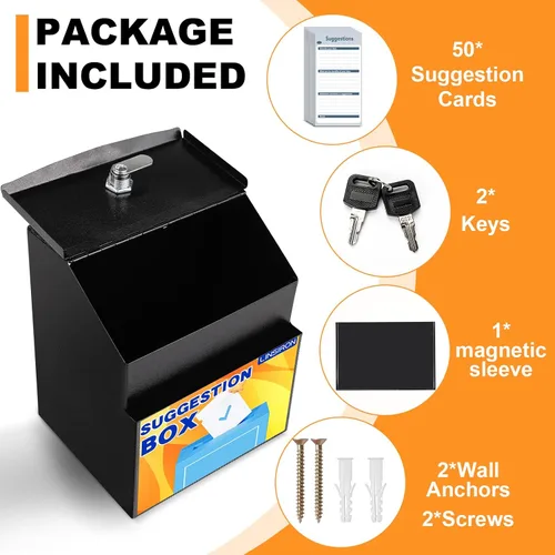 Miniatura 2 de Caja de sugerencias con ranura y cerradura de metal de 8.4 x 5.8 x 7.0 pulgadas Compartimento de almacenamiento incorporado con soporte magnético