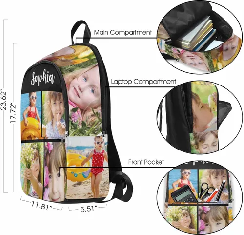 Miniatura 3 de M YESCUSTOM Mochila informal personalizada con fotos, bolsas escolares personalizadas con nombre de niño para niños, niñas, adolescentes, bolsa