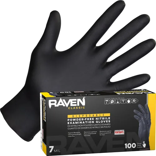 SAS Raven - Guantes desechables de nitrilo sin polvo, 10 cajas/100 unidades de consumo, 1000 guantes en total, 7 mil - sm, sin látex, productos