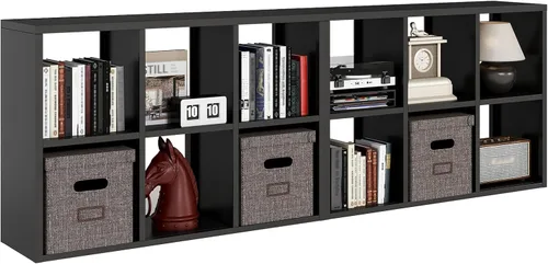 Miniatura 21 de IRONMIX Organizador de almacenamiento de 5 cubos de metal, estantería corta negra, soporte de TV para televisores de hasta 40 pulgadas, centro