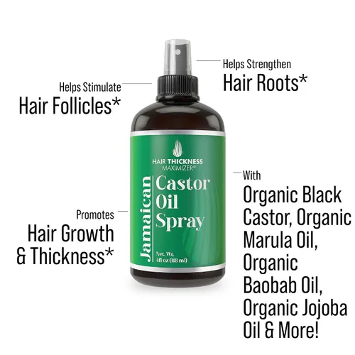 Miniatura 2 de Spray de aceite de ricino negro jamaicano para el crecimiento del cabello. Con marula, jojoba. Vegano, suero acondicionador sin enjuague