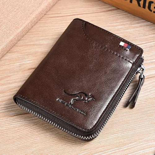 Miniatura 2 de Nucery Billeteras con cremallera para hombre, con bloqueo RFID, de gran capacidad, carteras de cuero con 15 tarjeteros de crédito, Marrón, Moda