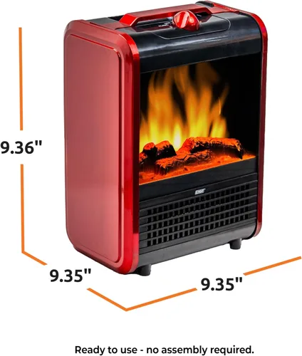 Miniatura 6 de EZ-Heat MTBNT-12 - Mini calentador de espacio para chimenea de 1,200 vatios con llama 3D realista, cuerpo que se mantiene fresco, asa de transporte