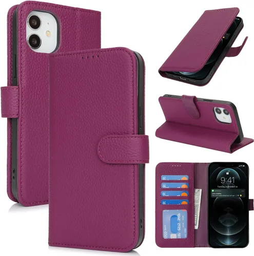 Miniatura 63 de Zouzt Funda para iPhone 11 de 6.1 pulgadas de piel auténtica con 4 ranuras para tarjetas, tarjetero con bloqueo RFID, tapa magnética, función atril