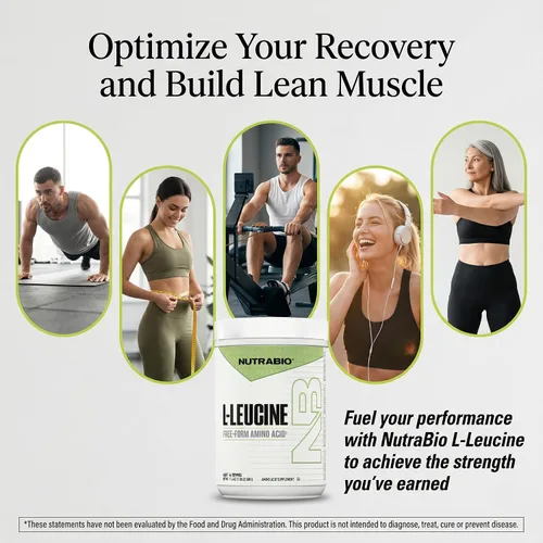 Miniatura 8 de NutraBio L-leucina 100% pura, recuperación y apoyo muscular, aminoácido de forma libre fermentada naturalmente, vegano, sin OMG, sin gluten