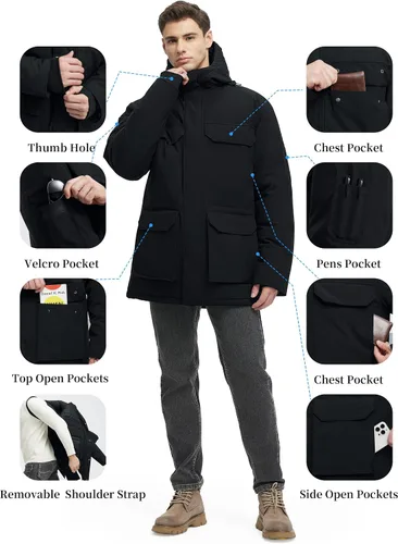 Miniatura 5 de Abrigos de invierno para hombre, chaquetas de invierno, impermeables, cálidas, gruesas, largas, con capucha