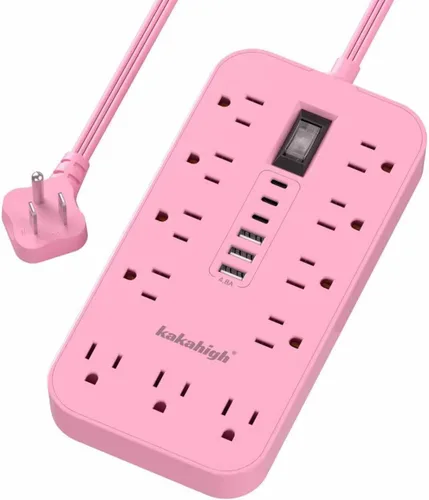 Miniatura 16 de Beige Power Strip with USB Ports - 5 FT Flat Extension Cord, 1625W Decorative Extension Cord with 8 AC Outlet 6 USB, Indoor Use for Beige Cream Desk