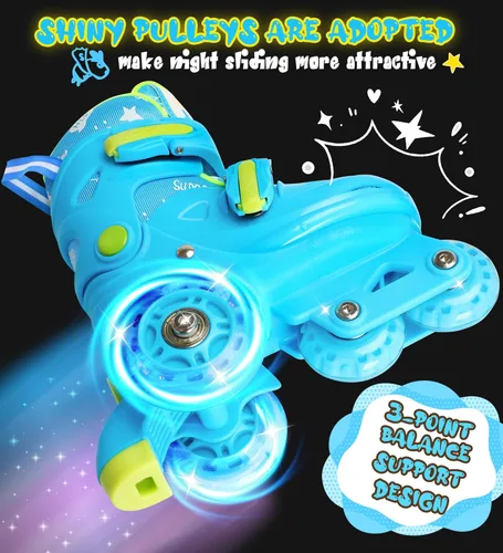 Miniatura 3 de Patines de ruedas ajustables para niños, niñas y señoras con ruedas que se iluminan con flash (edad 3-9), equilibrio de tres puntos, empaque de caja