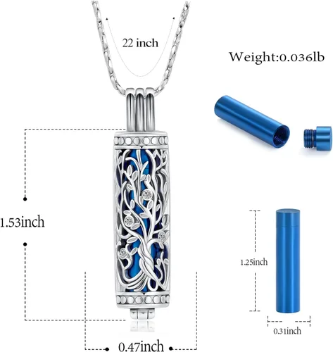 Miniatura 15 de Imrsanl Collar con colgante de urna de cremación con vial de cilindro hueco, urna de recuerdo, joyería de cremación, medallones conmemorativos