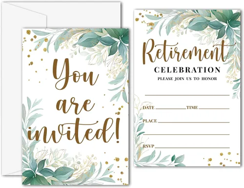 Miniatura 13 de Invitaciones para fiestas de jubilación, tarjetas de invitación de jubilación negras y doradas para hombres, mujeres, enfermeras, profesores