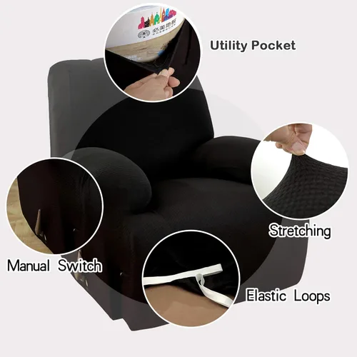 Miniatura 5 de MarCielo Funda elástica para sillón reclinable, 1 pieza, funda para sofá, funda para silla de muebles (negro)