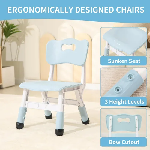 Miniatura 5 de Hulaibit - Juego de mesa y 2 sillas para niños, mesa de altura ajustable para niños pequeños con cubiertas antideslizantes para los pies, mesa