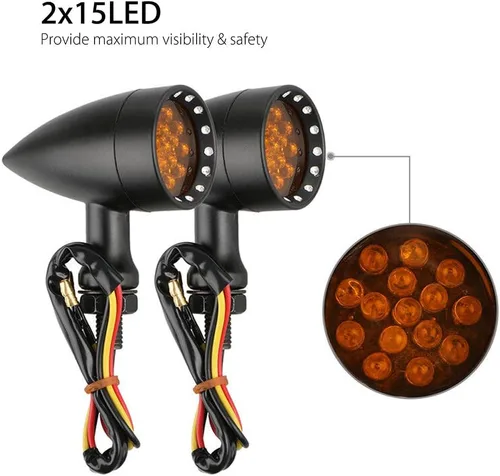 Miniatura 2 de Dreamizer Señales de giro de motocicleta en forma de bala con luces LED, lámpara indicadora de aleación de aluminio para Cafe Racer Bobber Shadow