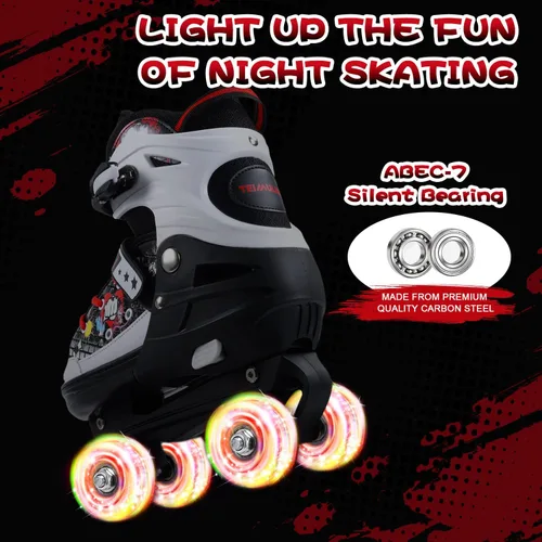 Miniatura 5 de Patines de ruedas para niños, 4 tamaños ajustables con todas las ruedas iluminadas, patines de 10C a 8 patines para niños pequeños, principiantes