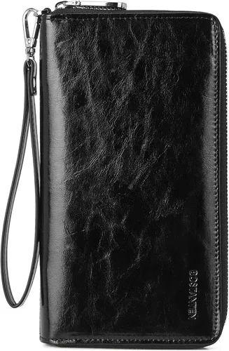 Miniatura 11 de BOSTANTEN - Cartera de cuero para mujer, bloqueo de identificación por radio frecuencia (RFID), cierre de cremallera alrededor, tarjetero, cartera