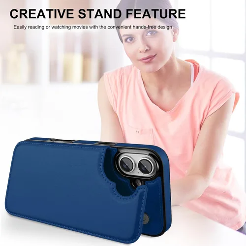 Miniatura 4 de Bizzib para iPhone 16 Plus funda tipo billetera con soporte para tarjetas, funda protectora a prueba de caídas y golpes de poliuretano premium